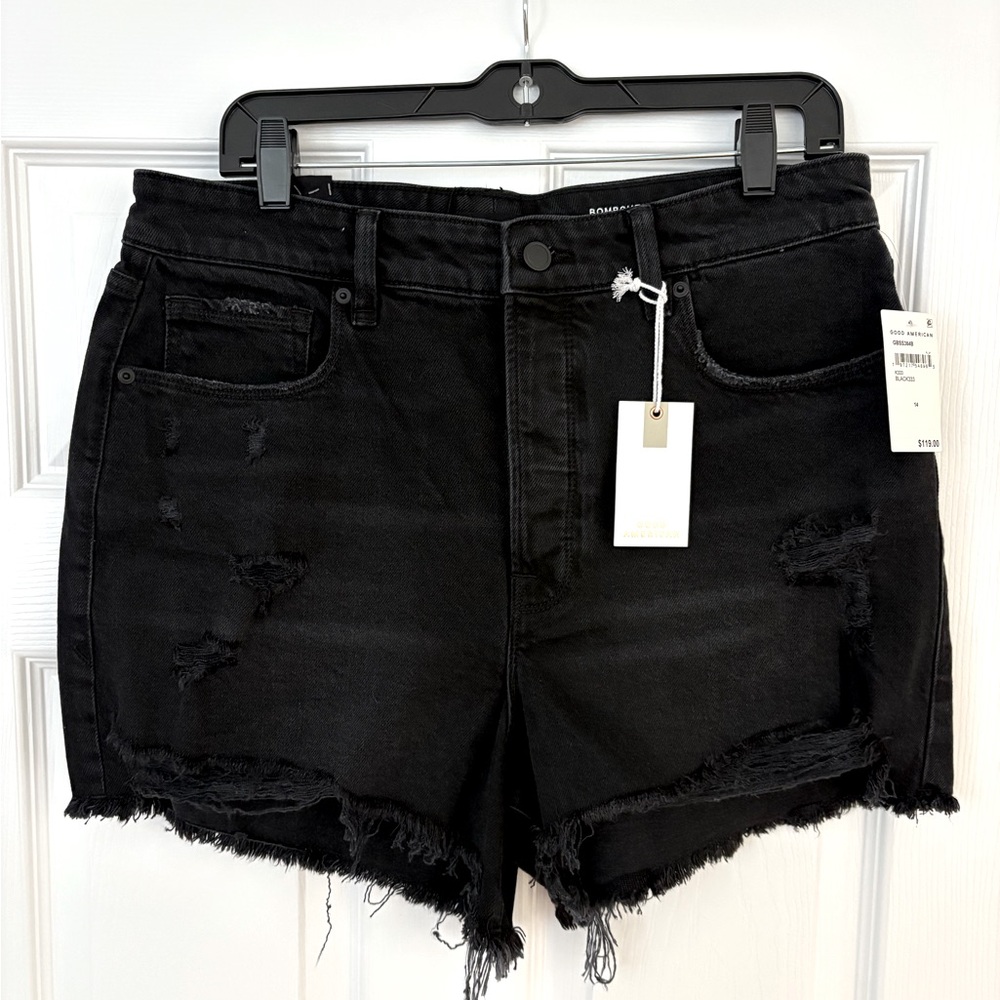 Good American Bombshell Black Denim Shorts